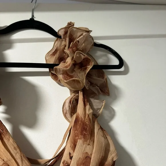 Storia Brown Rose and Lurex Stripes Ruffled Maxi Dress - Picture 3 of 6